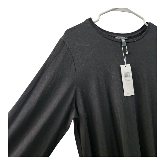 Eileen Fisher Stretch Crew-Neck Tunic Top L Black Minimalist Casual Relaxed Fit - Picture 2 of 8